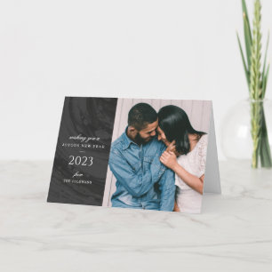 Marbled New Year's Photo Greeting Card - Black