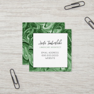 Marbled Paint PERSONALIZED Chic Green Black White Square Business Card