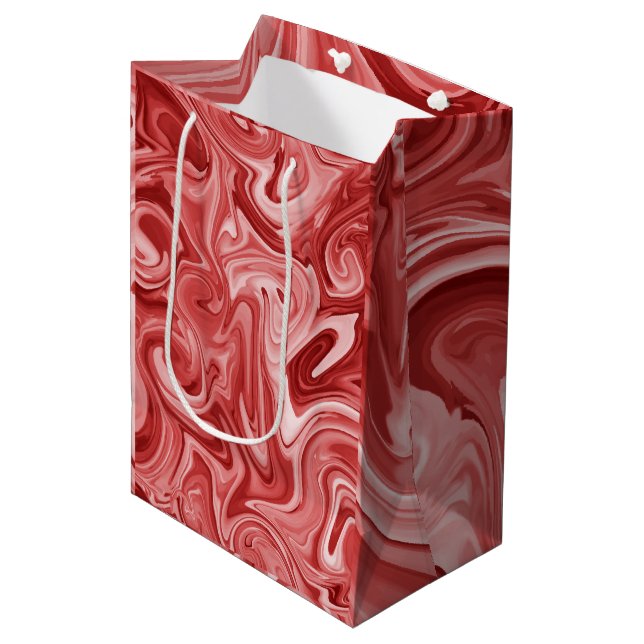 Marbled Paint Red Chic Christmas Gift Wrap Medium Gift Bag (Front Angled)
