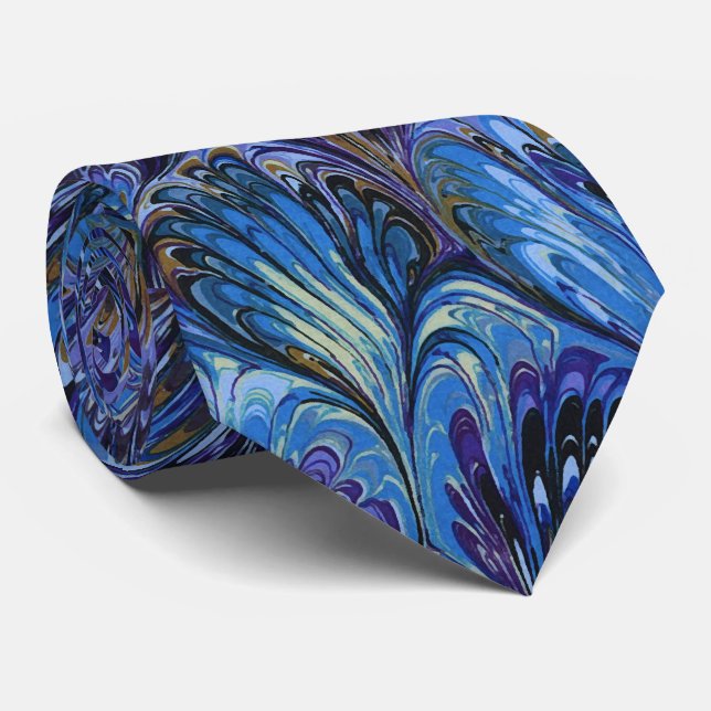 MARBLED PAPER,ABSTRACT BLUE PEACOCK PATTERN,SWIRLS TIE (Rolled)