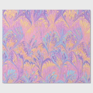 MARBLED PAPER,ABSTRACT PINK BLUE PEACOCK PATTERN WRAPPING PAPER