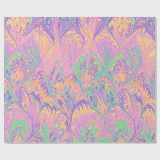 MARBLED PAPER,ABSTRACT PINK GREEN  PEACOCK PATTERN WRAPPING PAPER