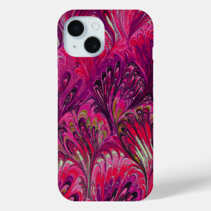 MARBLED PAPER,ABSTRACT PINK PEACOCK PATTERN,SWIRLS iPhone 15 CASE