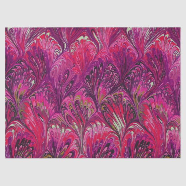 MARBLED PAPER,ABSTRACT PINK PEACOCK PATTERN TISSUE PAPER (Front)