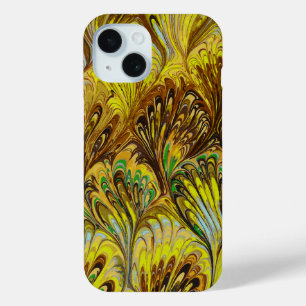 MARBLED PAPER,ABSTRACT YELLOW PEACOCK PATTERN iPhone 15 CASE