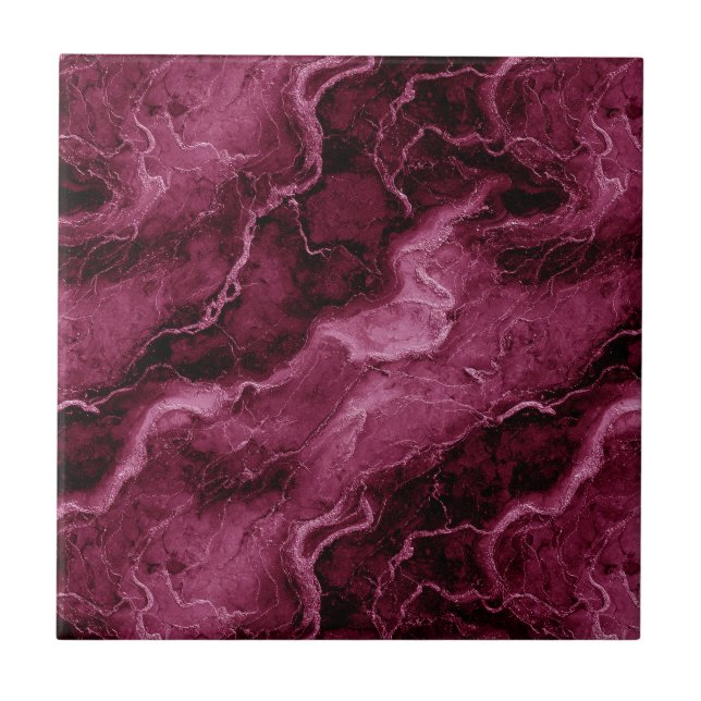 Marbled Pattern in Dark Magenta and Pink Ceramic Tile (Front)