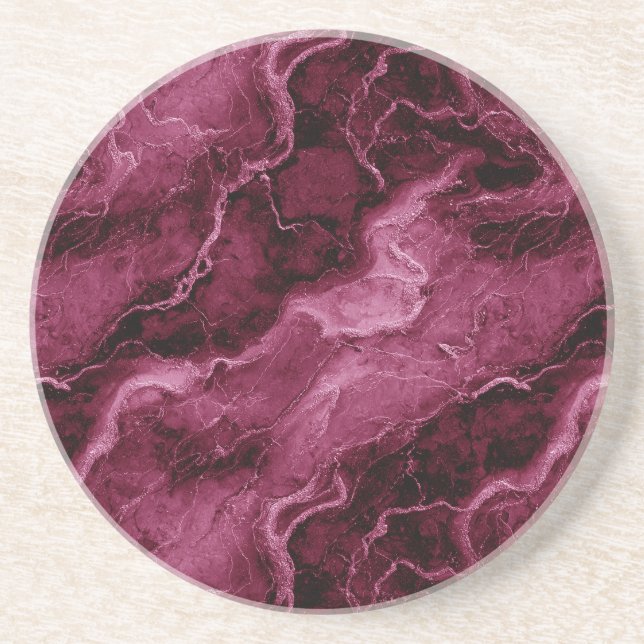 Marbled Pattern in Dark Magenta and Pink Coaster (Front)
