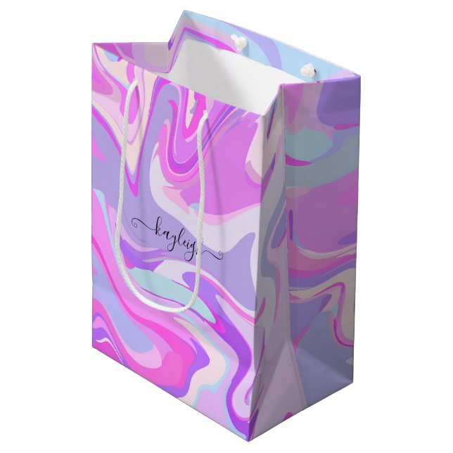 Marbled Pink Purple Turquoise Medium Gift Bag (Front Angled)
