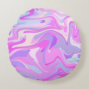Marbled Pink Purple Turquoise Round Cushion