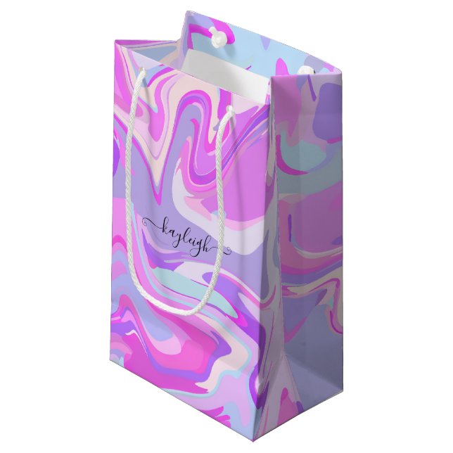 Marbled Pink Purple Turquoise Small Gift Bag (Front Angled)