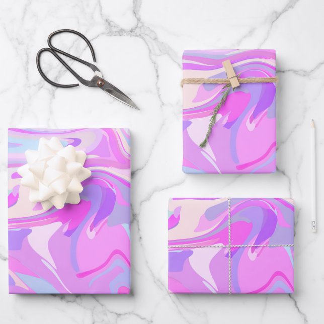 Marbled Pink Purple Turquoise Wrapping Paper Sheet (Front)