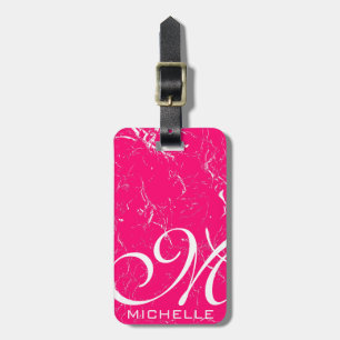 Marbled Pink Script Monogrammed Luggage Tag