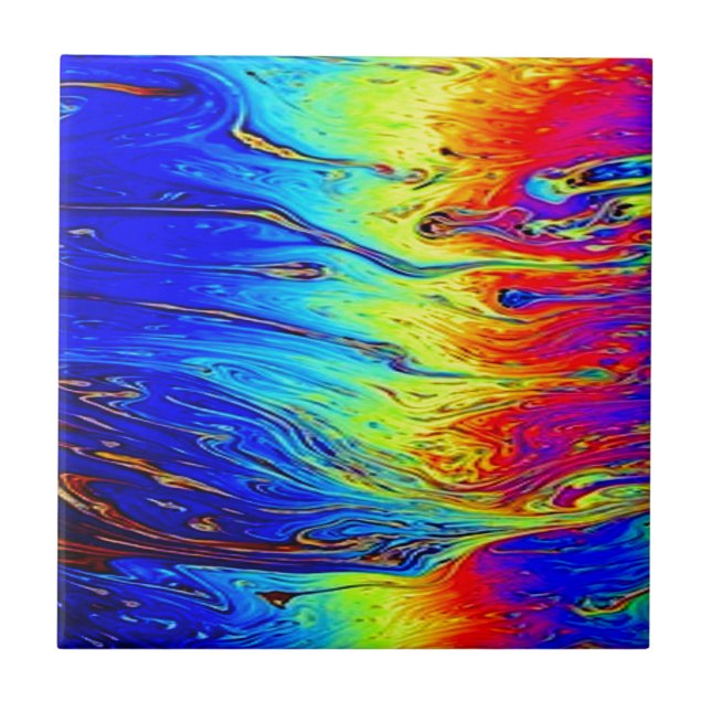 Marbled Rainbow Artwork Beautiful Ceramic Tile (Front)
