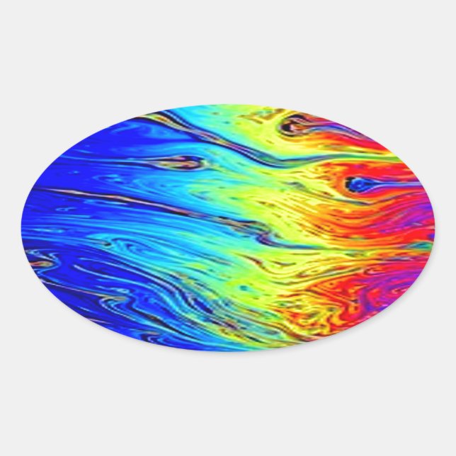 Marbled Rainbow Artwork Beautiful Oval Sticker (Front)