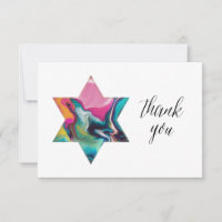 Marbled Rainbow Jewish Star Bat Mitzvah Thank You