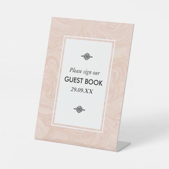 Marbled Rose Elegant Vintage Wedding Pedestal Sign (Front)