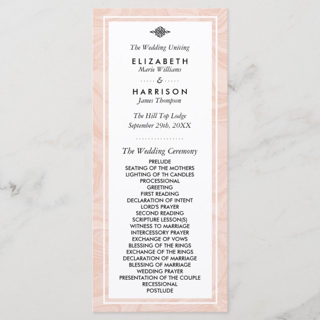 Marbled Rose Elegant Vintage Wedding Program (Front)