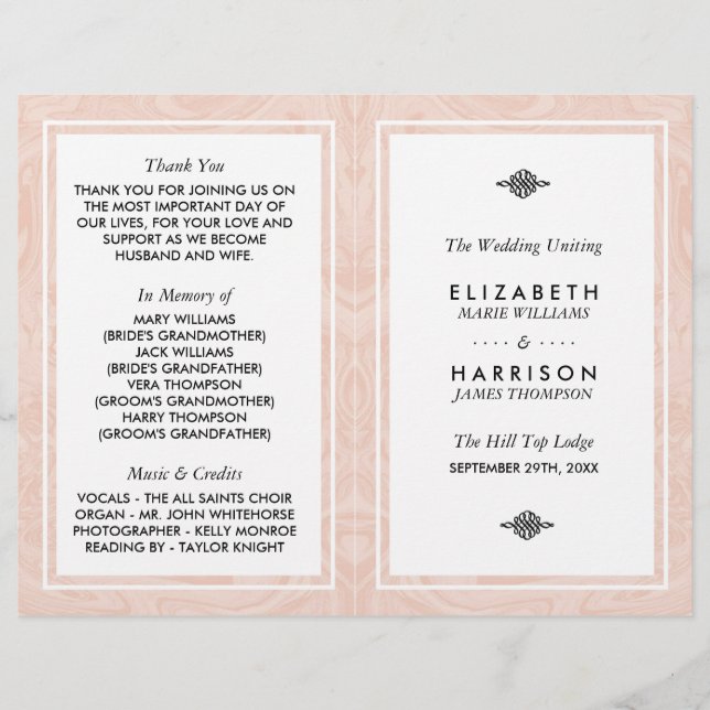 Marbled Rose Elegant Vintage Wedding Program (Front)