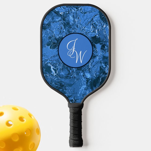Marbled Shades of Blue with Initials or Monogram Pickleball Paddle (Creator Uploaded)