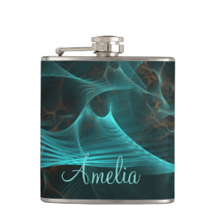 Marbled Silk Fractal Teal ID717 Hip Flask