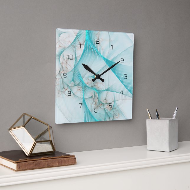 Marbled Silk Fractal Teal ID717 Square Wall Clock (Office)