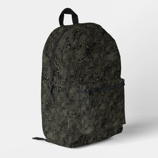 Marbled Silk Moire Pattern in Camoflage Brown Printed Backpack (Back Corner Left)