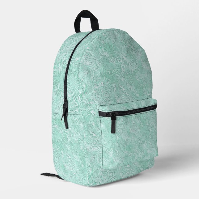 Marbled Silk Moire Pattern in Cool  Green Printed Backpack (Back Corner Left)