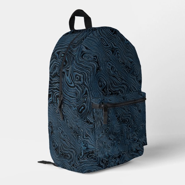 Marbled Silk Moire Pattern in deep blue Printed Backpack (Back Corner Left)