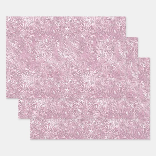 Marbled Silk Moire Pattern in Dusty Pink Wrapping Paper Sheet (Set)