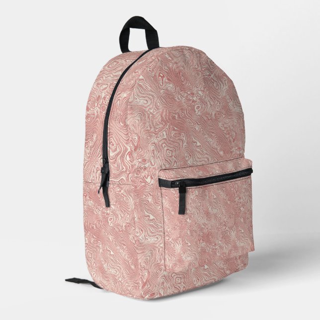 Marbled Silk Moire Pattern in Pale Peach Printed Backpack (Back Corner Left)