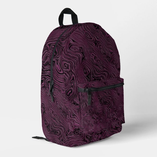 Marbled Silk Moire Pattern in Rich Maroon Printed Backpack (Back Corner Left)