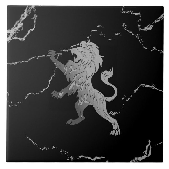 Marbled Silver Royal Lion Ceramic Tile (Front)