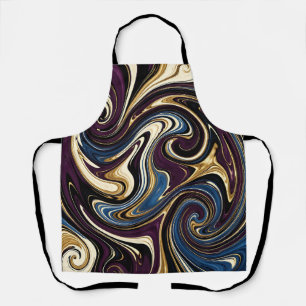 Marbled Swirl Purple Gold Blue Abstract Apron
