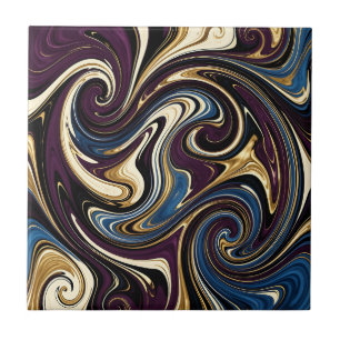 Marbled Swirl Purple Gold Blue Abstract Ceramic Tile