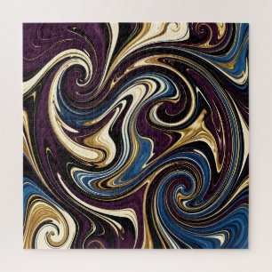 Marbled Swirl Purple Gold Blue Abstract Jigsaw Puzzle