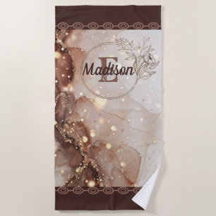 Marbled Watercolor with Glitter Accents Beach Towel