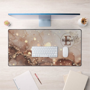 Marbled Watercolor with Glitter Accents Desk Mat