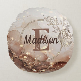 Marbled Watercolor with Glitter Accents Round Cushion