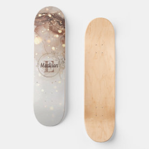 Marbled Watercolor with Glitter Accents Skateboard