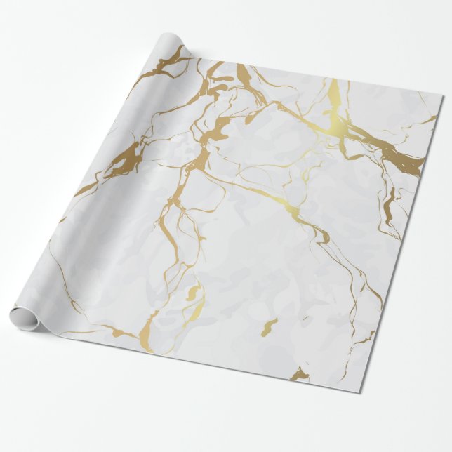Marbled With Gold Grain Wrapping Paper (Unrolled)