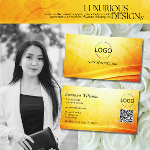 Marbled Yellow Orange Curved Decor Logo QR Code Business Card