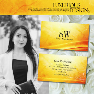 Marbled Yellow Orange Curved Decor with Monogram Business Card