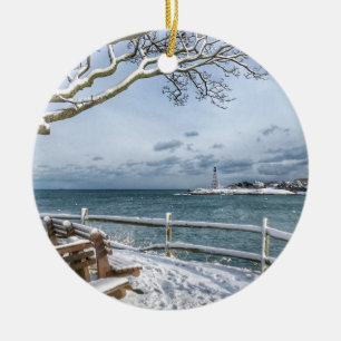 Marblehead, Massachusetts. Harbor, Lighthouse, Ceramic Ornament