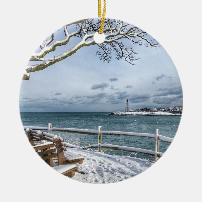 Marblehead, Massachusetts. Harbour, Lighthouse, Ceramic Ornament (Front)