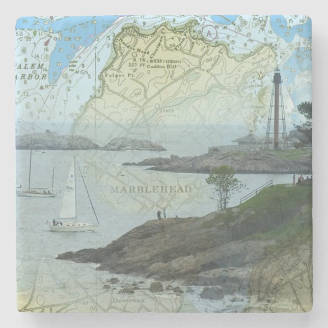 Marblehead Massachusetts harbour with sailboats Stone Coaster (Front)