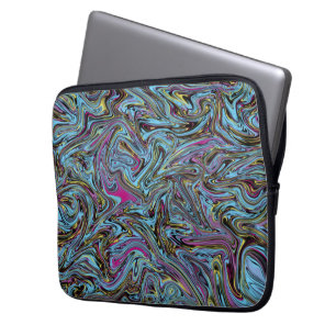 Marbleised Abstract Swirls Black Pink Blue Yellow Laptop Sleeve