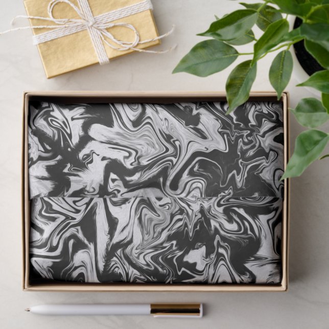 Marbleised Black and White Abstract Art Pattern Tissue Paper (Gift)