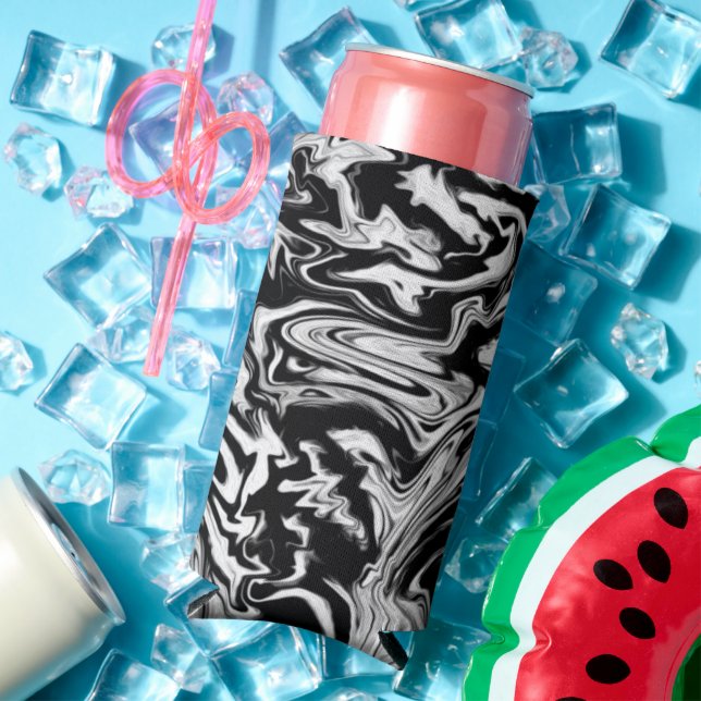 Marbleised Black and White Modern Abstract Art Seltzer Can Cooler (In Situ Summer)