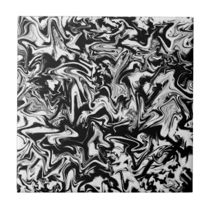 Marbleised Black and White Modern Abstract Artwork Ceramic Tile
