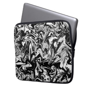 Marbleised Black and White Modern Abstract Artwork Laptop Sleeve